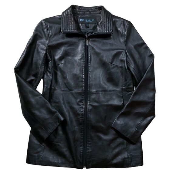 Kenneth Cole Reaction Womens Jacket size M Medium Black Leather Zip Front Lined - Picture 1 of 9
